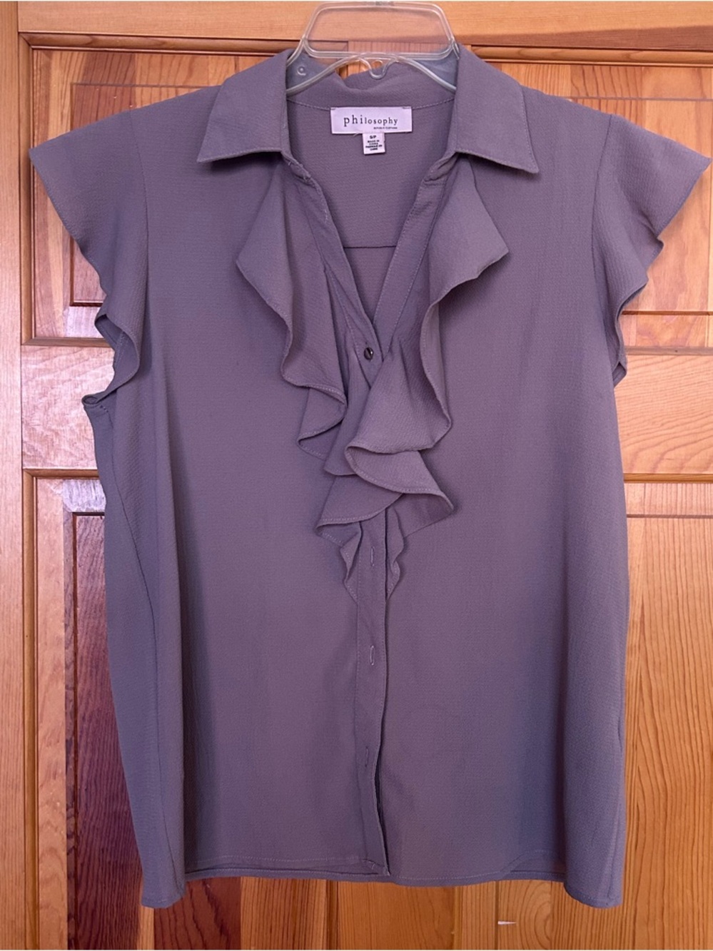 Philosophy Sleeveless Ruffle Front Blouse - Taupe